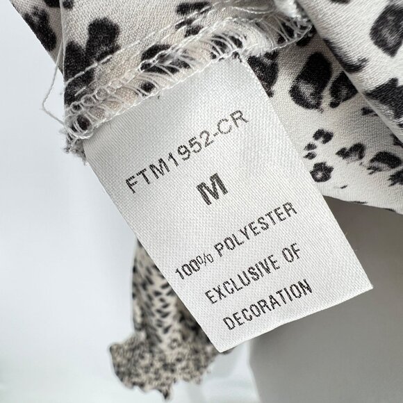 THML Brush Animal Print Smocked Ruffle Blouse Ivory Black Size Medium - Picture 10 of 12